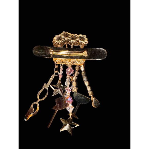 Hollywood Palm Tree Charm Dangle Jewel Gemstone Brooch Pin Martini - Picture 5 of 7